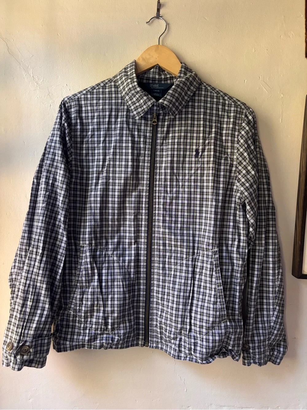 Polo Ralph Lauren Plaid Zip Up Car Bomber Jacket Navy